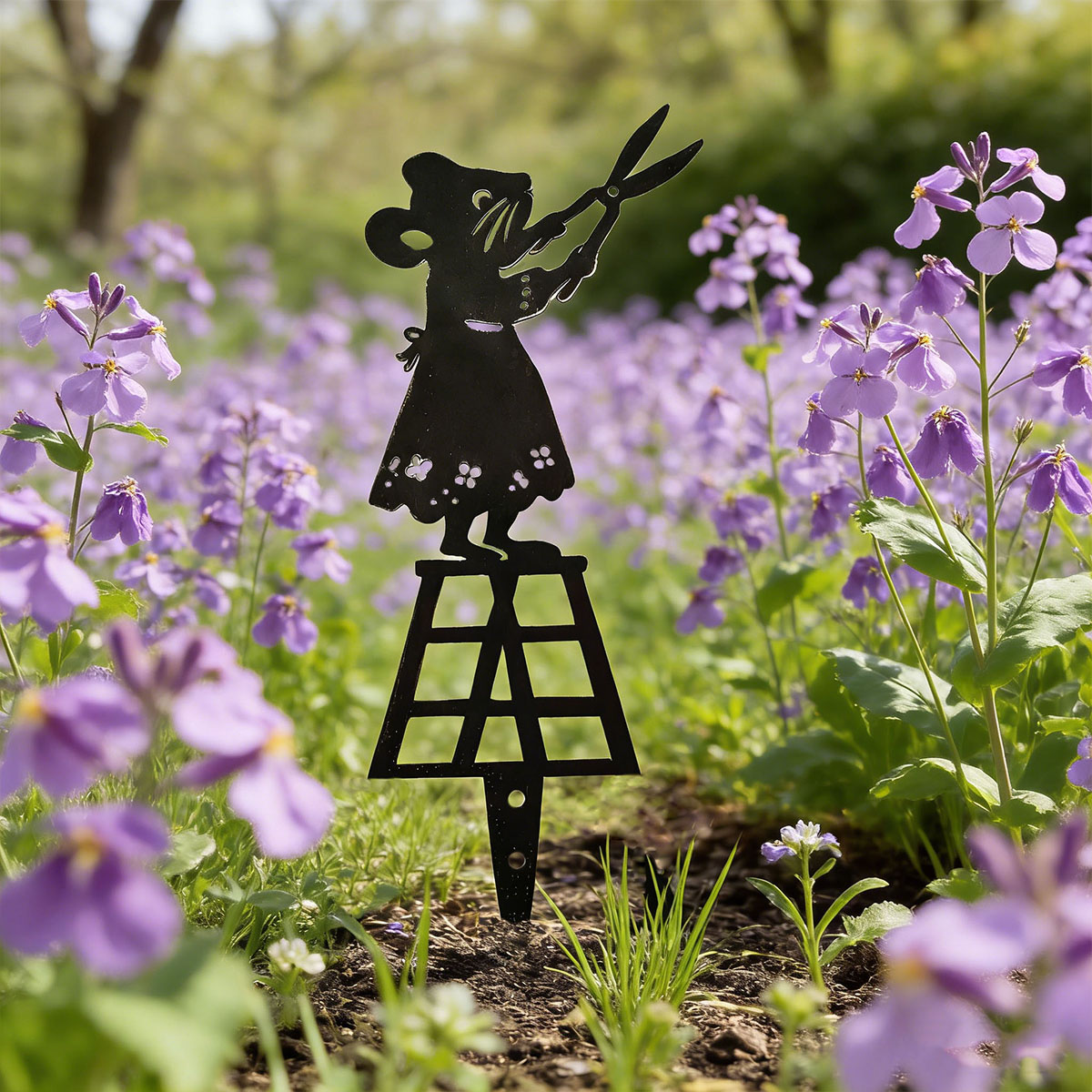 Gardening Tools Wholesale - عمود حديقة معدني بتصميم خطوط سوداء،